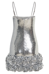 Faye Sequin Flower Mini Dress - Silver