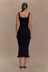 Shay Lace Ruffle Knit Midi Dress - Black