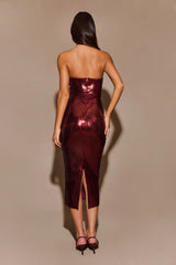Cassia Strapless Sequin Rose Midi Dress - Mahogany