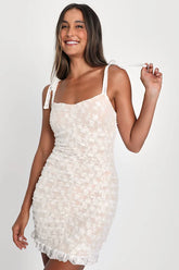 Be Mine Forever White Floral Lace Ruched Bodycon Dress