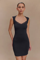 Tatianna Lace Trim Modal Mini Dress - Black