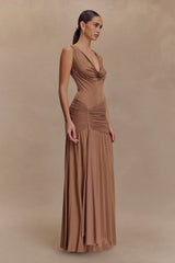 Dania Cowl Neck Slinky Maxi Dress - Mocha Mousse