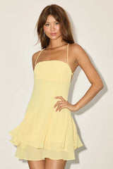 Perfected Sweetness Light Yellow Pleated Tiered Mini Dress
