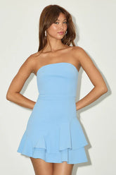 Sultry Intentions Light Blue Strapless Ruffled Mini Dress