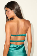 Narina Teal Green Satin Pleated Strapless Mini Dress