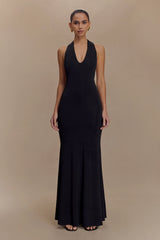 Elke Slinky V Neck Maxi Dress - Black