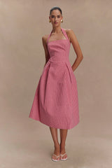 Juana Halter Midi Dress - Red Gingham