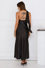 Romantic Tales Satin One Shoulder Maxi Dress Black