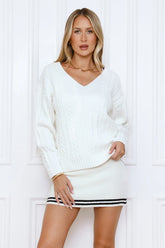 When In London Cable Knit Sweater White