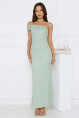 Wild Whimsy One Shoulder Mesh Maxi Dress Sage