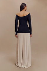 Presley Contrast Knit Off Shoulder Maxi Dress - Navy And Cream