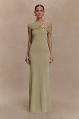 Ashford Asymmetrical Slinky Maxi Dress - Sage