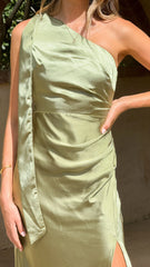 Halle One Shoulder Maxi Dress - Olive