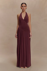 Yelena Ruched Halter Maxi Dress - Mahogany