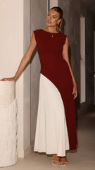 Charlotte Contrast Midi Dress - Wine/White