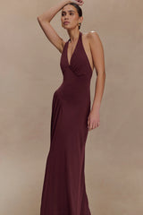 Yelena Ruched Halter Maxi Dress - Mahogany