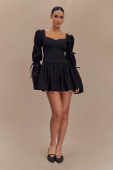 Raine Long Sleeve Cotton Mini Dress - Black