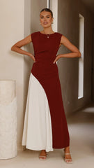 Charlotte Contrast Midi Dress - Wine/White