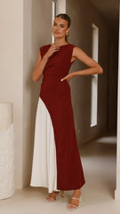 Charlotte Contrast Midi Dress - Wine/White