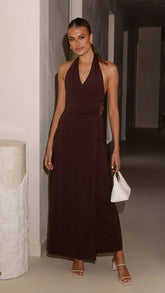 Verje Halter Maxi Dress - Brown
