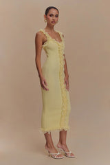 Shay Lace Ruffle Knit Midi Dress - Lemon