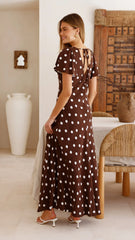 Rayne Maxi Dress - Brown/White Polka