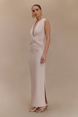 Lorelei Crepe Twist Midi Dress - Taupe