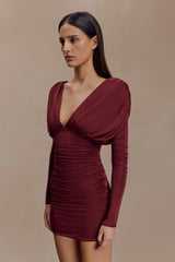 Hayden Long Sleeve Plunge Mini Dress - Burgundy