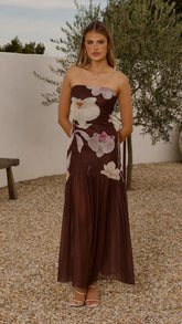 Elle Maxi Dress - Brown Floral
