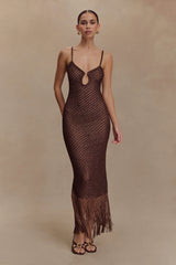 Raelynn Metallic Knit Fringe Midi Dress - Dark Chocolate