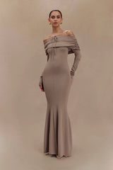 Georgiana Off Shoulder Knit Midi Dress - Stone Marle