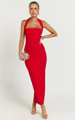 Salome Midi Dress Halter Neck Column Dress in Red