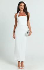 Salome Midi Dress Halter Neck Column Dress in White