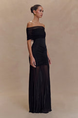 Caspian Slinky And Mesh Off Shoulder Maxi Dress - Black