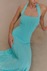 Jacqui Halter Knit Midi Dress - Cyan Blue