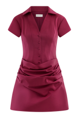 Tarryn Collared Cotton Mini Dress - Dragonfruit