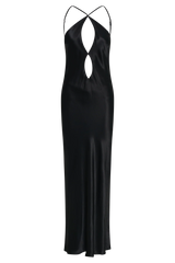 Lucia Satin Cut Out Maxi Dress - Black