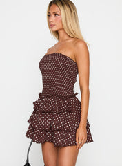 Sunkiss Frill Mini Dress Brown Polka