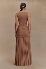 Dania Cowl Neck Slinky Maxi Dress - Mocha Mousse