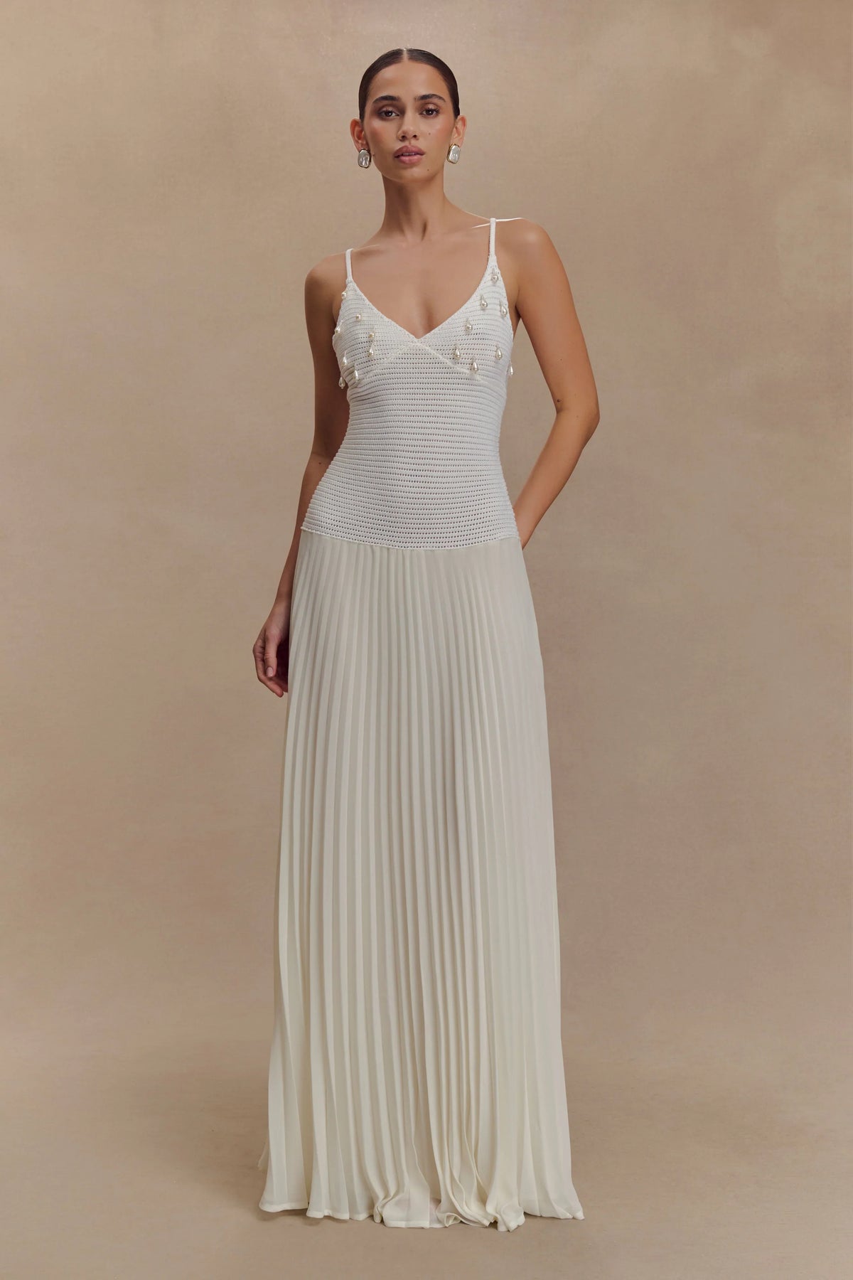 Catherine Crochet Pearl Maxi Dress - White