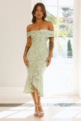 Botanical Embrace Off Shoulder Midi Dress Sage
