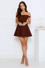 Waverly Off Shoulder Mini Dress Brown