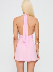 Good Luck Babe Halter Mini Dress Pink