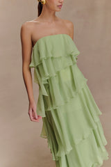 Alexa Ruffle Chiffon Maxi Dress - Pastel Lime