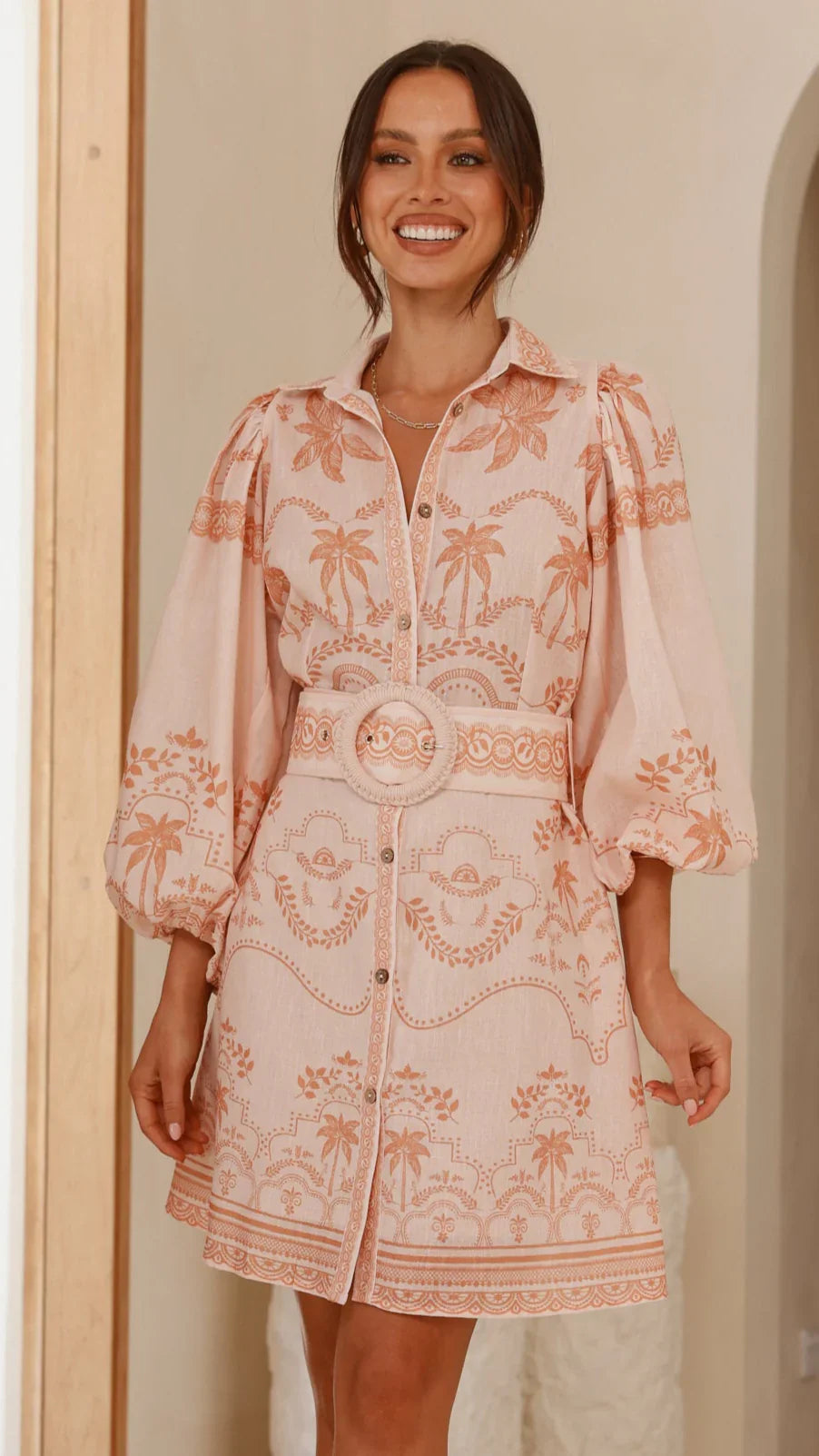 Xander Long Sleeve Mini Dress - Natural