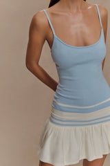 Ellison Contrast Knit Mini Dress - Blue/White