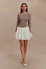 Sansa Knit And Linen Mini Dress - Smoke & Ivory