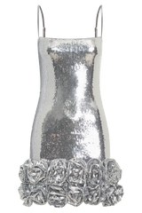 Faye Sequin Flower Mini Dress - Silver