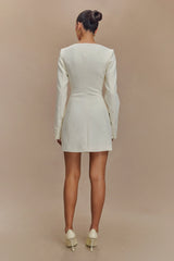 Jolie Boat Neck Suiting Mini Dress - Ivory