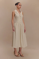 Valery Linen Midi Collar Dress - Natural